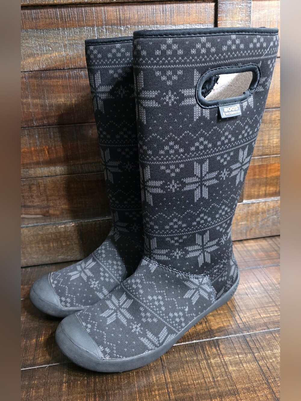 Bogs Summit Sweater Knit Black Pull On Neo-Tech Waterproof Nordic Boots Womens 7